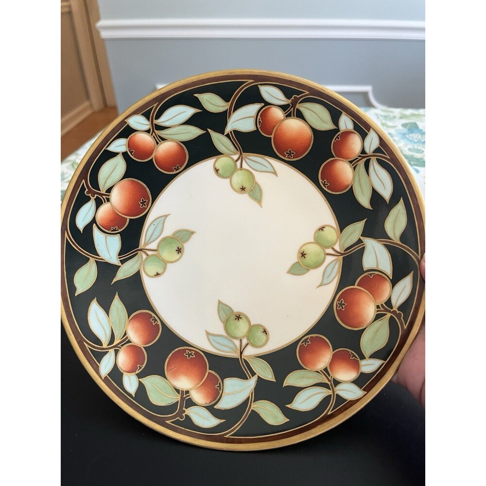 Rare J. Pouyat Limoges France Hand Painted Plate- Fruit Leaves – Heavy Gold Rim